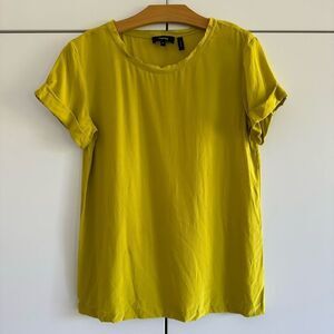 Theory Silk Blouse Short Sleeve XS P Chartreuse